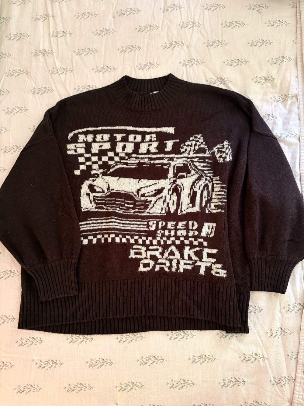 H&M Black Crewneck Sweater with White Motorsport Graphic
